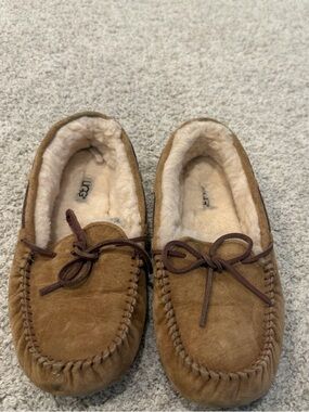 UGG Tan Suede Moccasin Slippers with Shearling